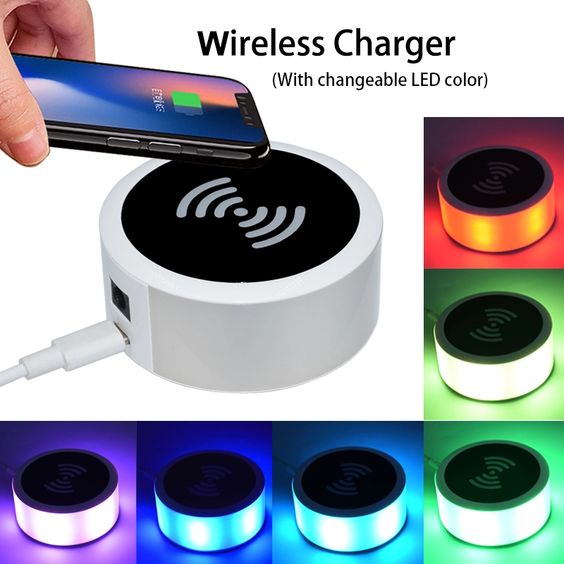 LED Light Desktop Quick 15W USB Wireless Charger Qi Fast Wireless Charging with Changeable LED Color for Any Qi-Enabled Devices