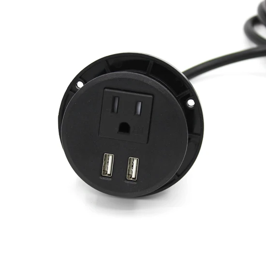 2 Polegada tomada de alimentação recesso multi plug tomada de mesa buraco redondo grommet tomada com 2 usb 10ft cabo de alimentação preto